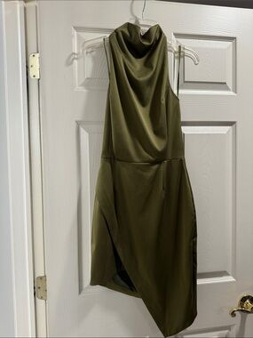 Elliatt Olive Draped Cowl Neck Asymmetrical Dress